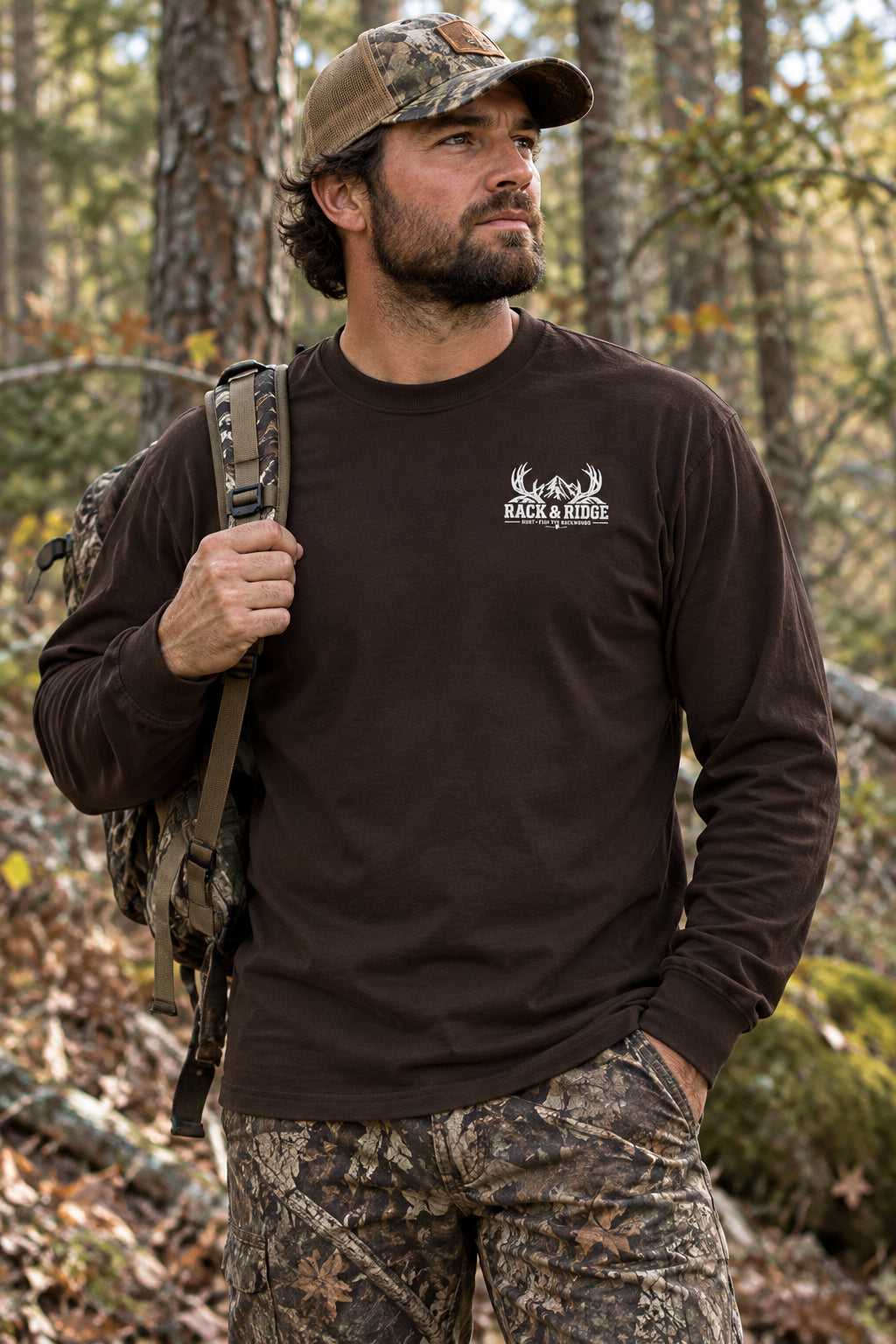 Rack & Ridge Signature Antler Logo Long Sleeve — Outdoor Lifestyle Crew Shirt