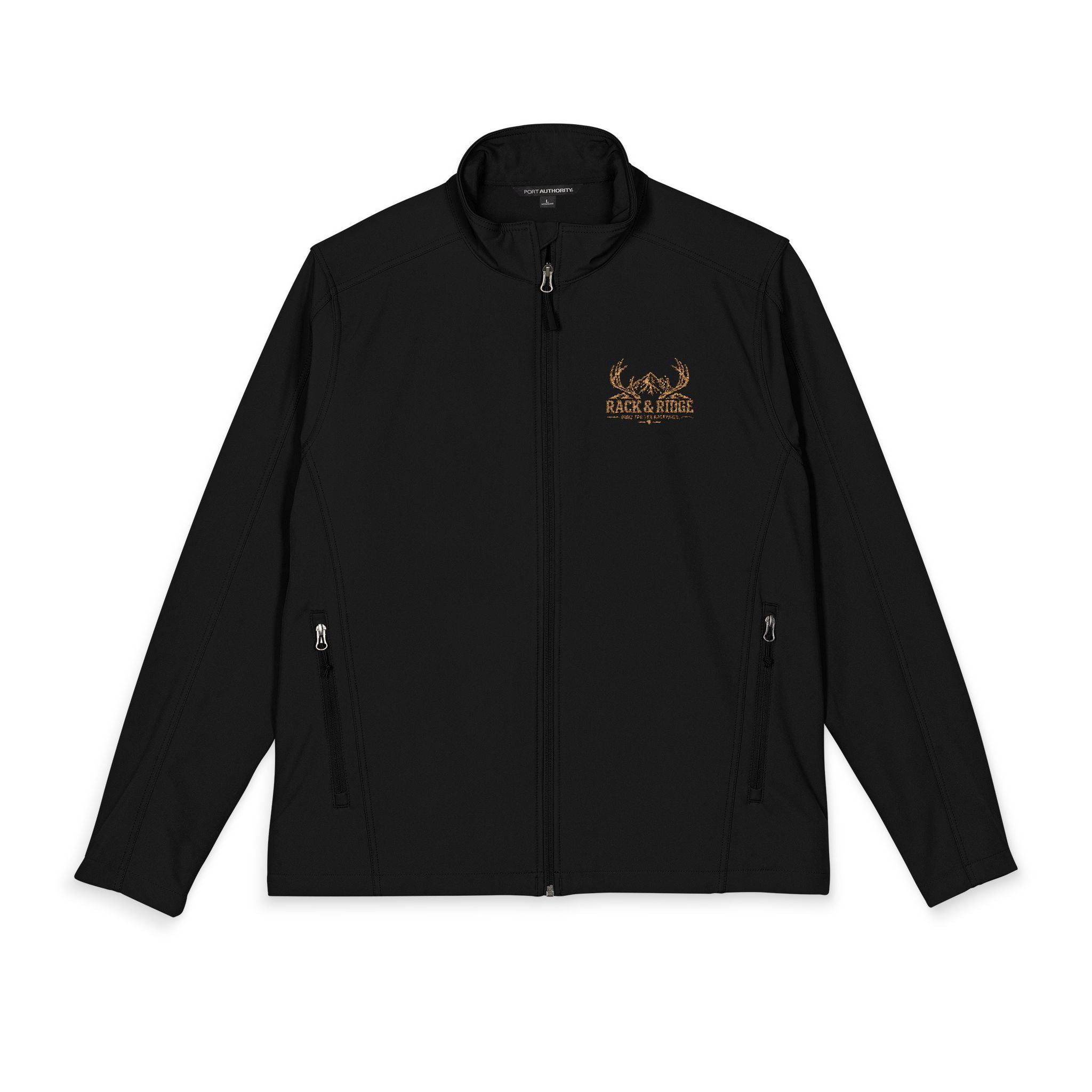 Rack & Ridge Embroidered Soft Shell Jacket — Outdoor Wind & Water Resistant Layer