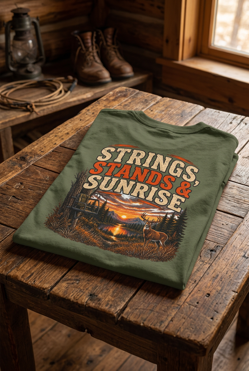 Rack & Ridge | Strings, Stands & Sunrise T-Shirt