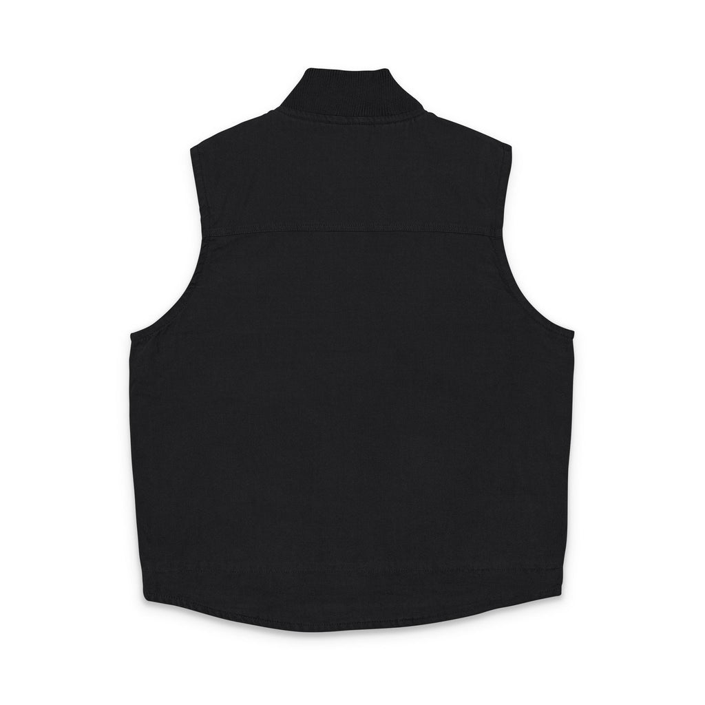 Embroidered Black Duck Cloth Work Vest — Yellow Floral Chest Design