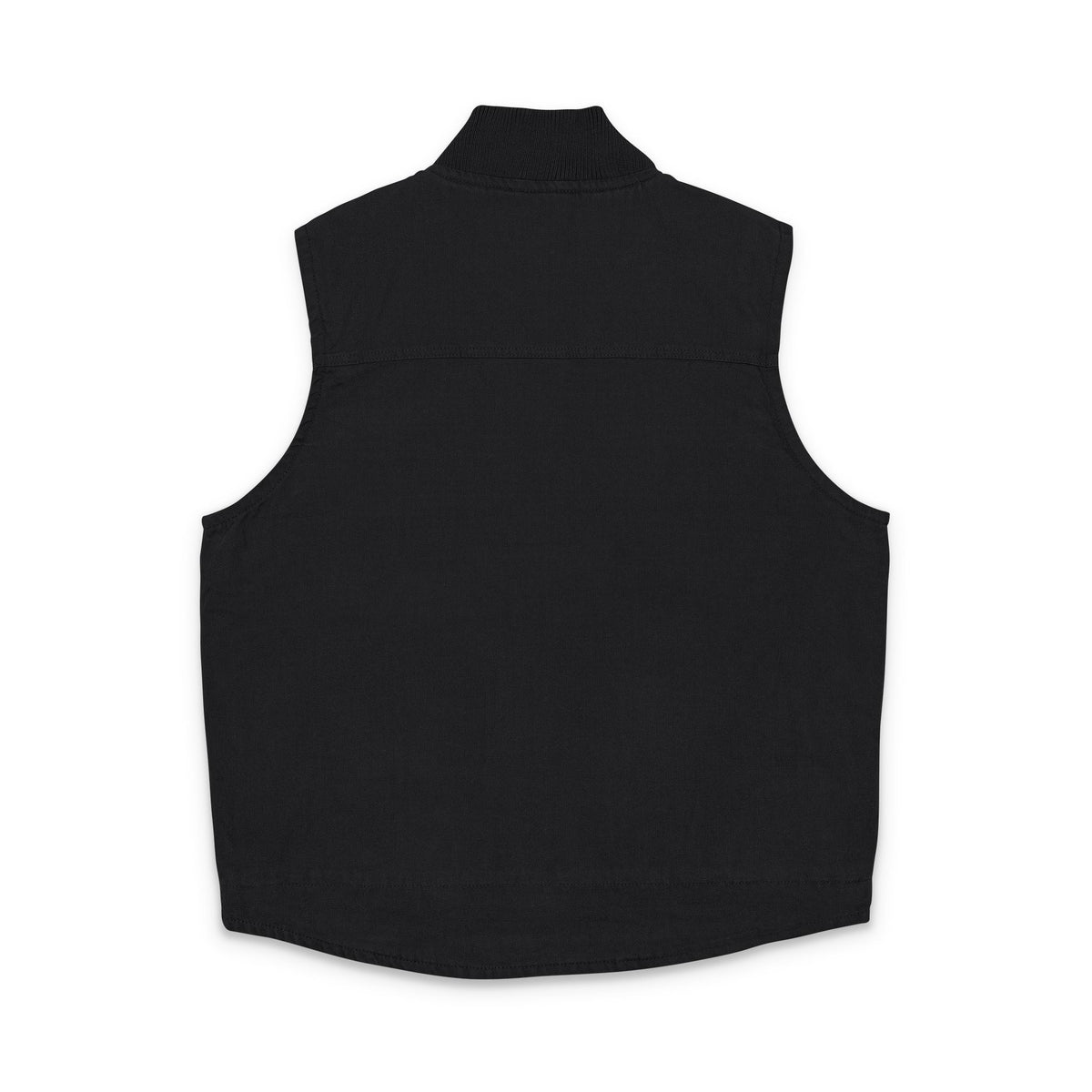 Embroidered Black Duck Cloth Work Vest — Yellow Floral Chest Design