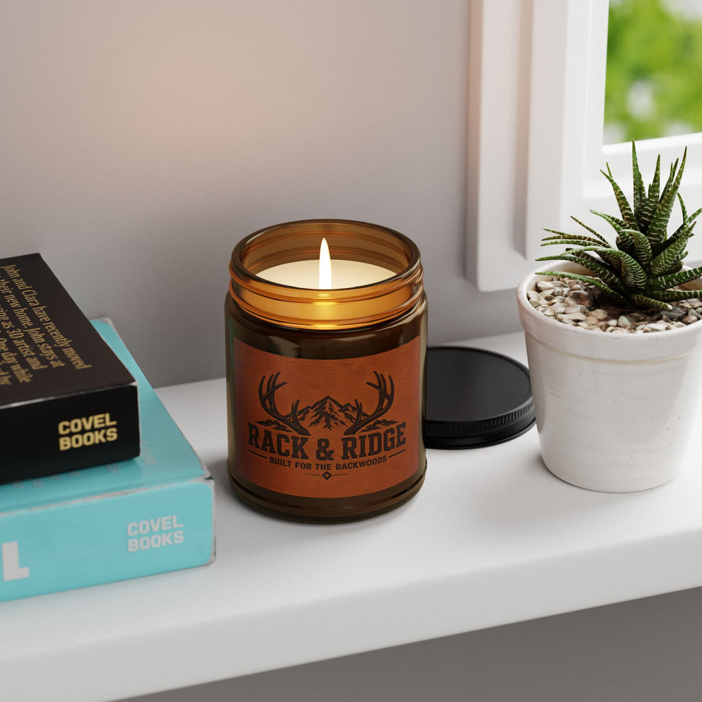 Rustic 'Rack & Ridge' Scented Soy Candle — Amber Jar (Multi-Size)