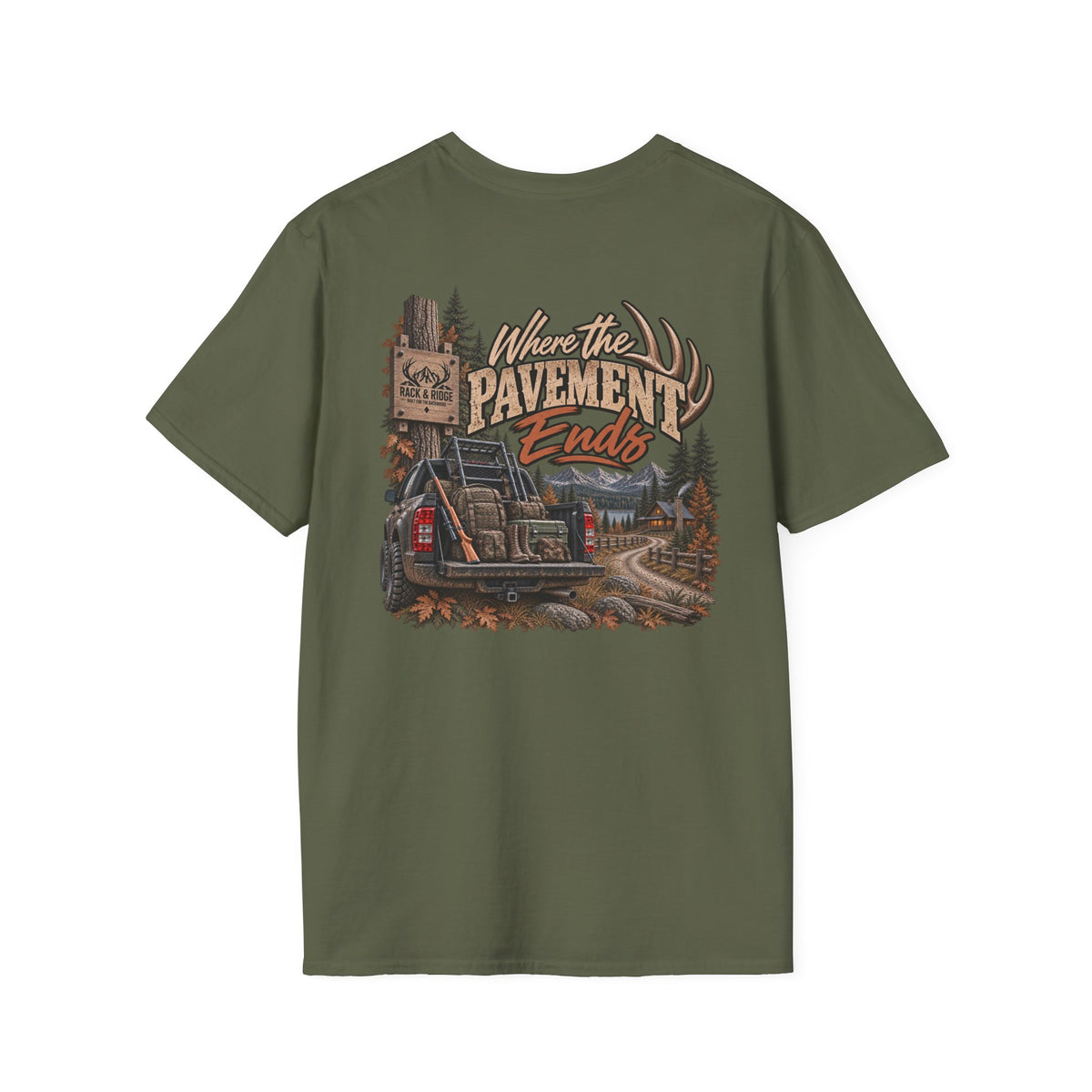Rack & Ridge “Where the Pavement Ends” Tee — Rustic Outdoor Graphic T-Shirt