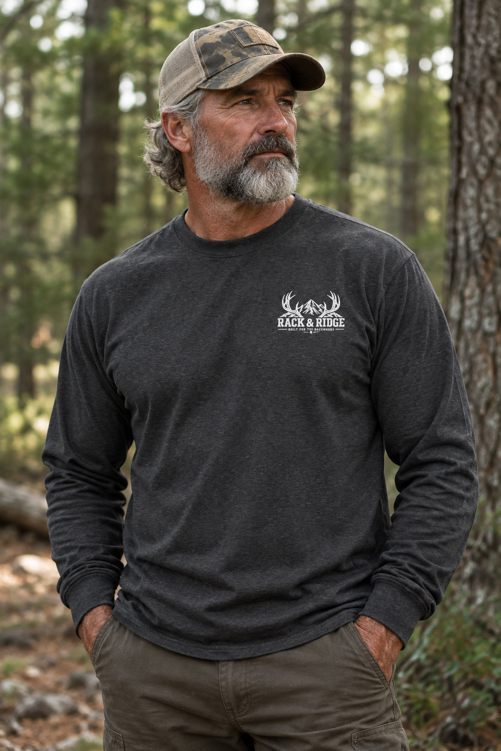Rack & Ridge Signature Antler Logo Long Sleeve — Outdoor Lifestyle Crew Shirt