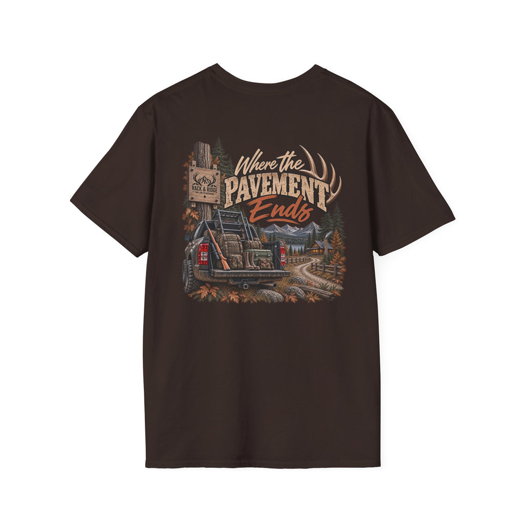 Rack & Ridge “Where the Pavement Ends” Tee — Rustic Outdoor Graphic T-Shirt