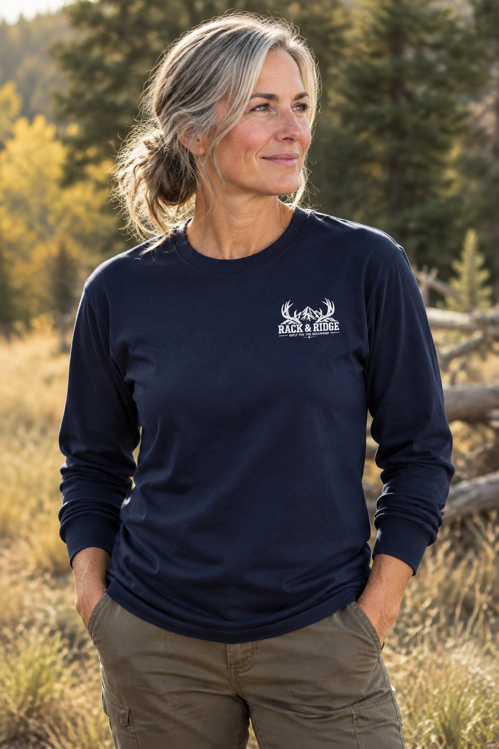 Rack & Ridge Signature Antler Logo Long Sleeve — Outdoor Lifestyle Crew Shirt
