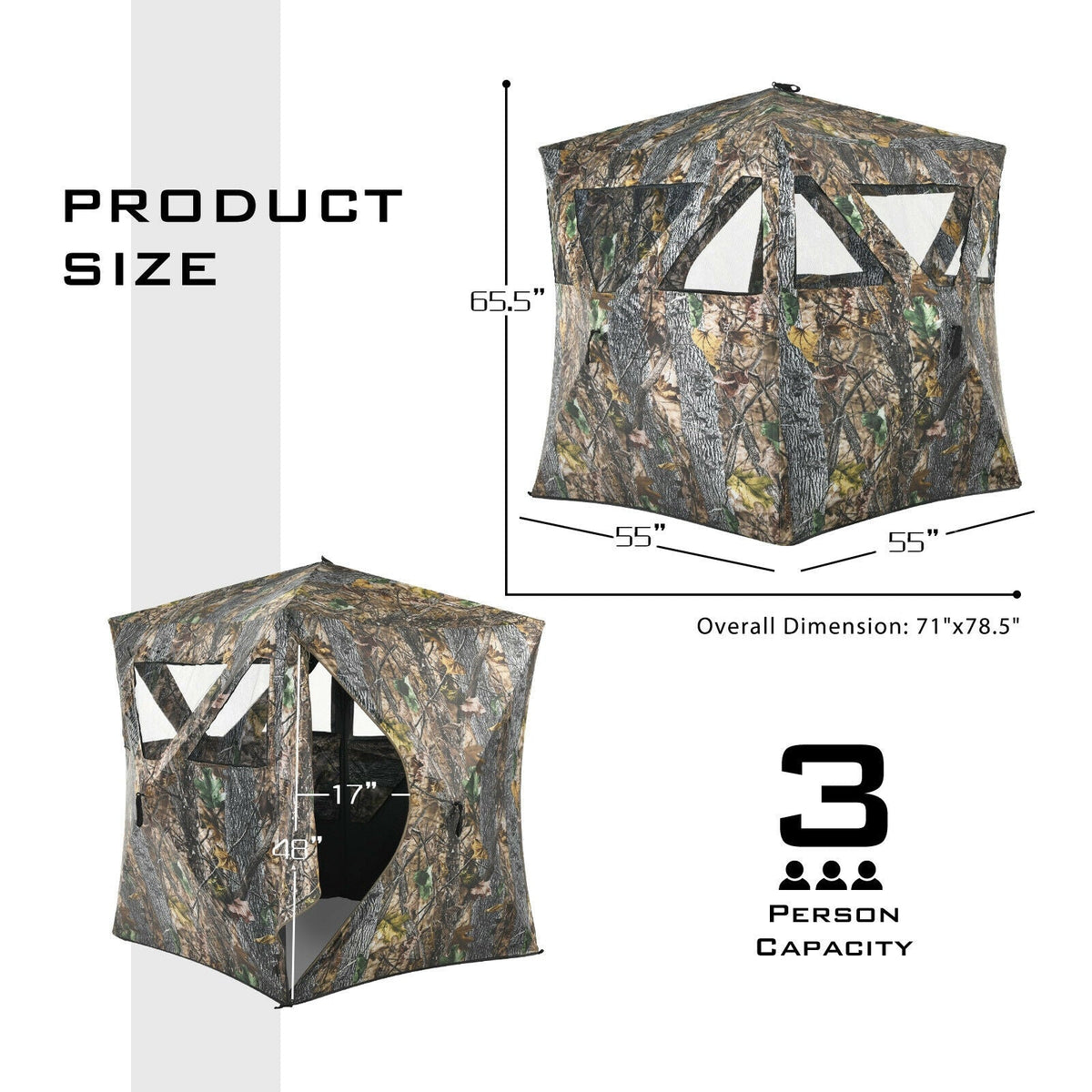 3-Person Pop-Up Ground Hunting Blind | Camo with Tie-Downs