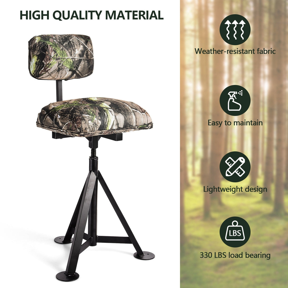 360° Swivel Hunting Chair | Tripod Stool with Detachable Backrest