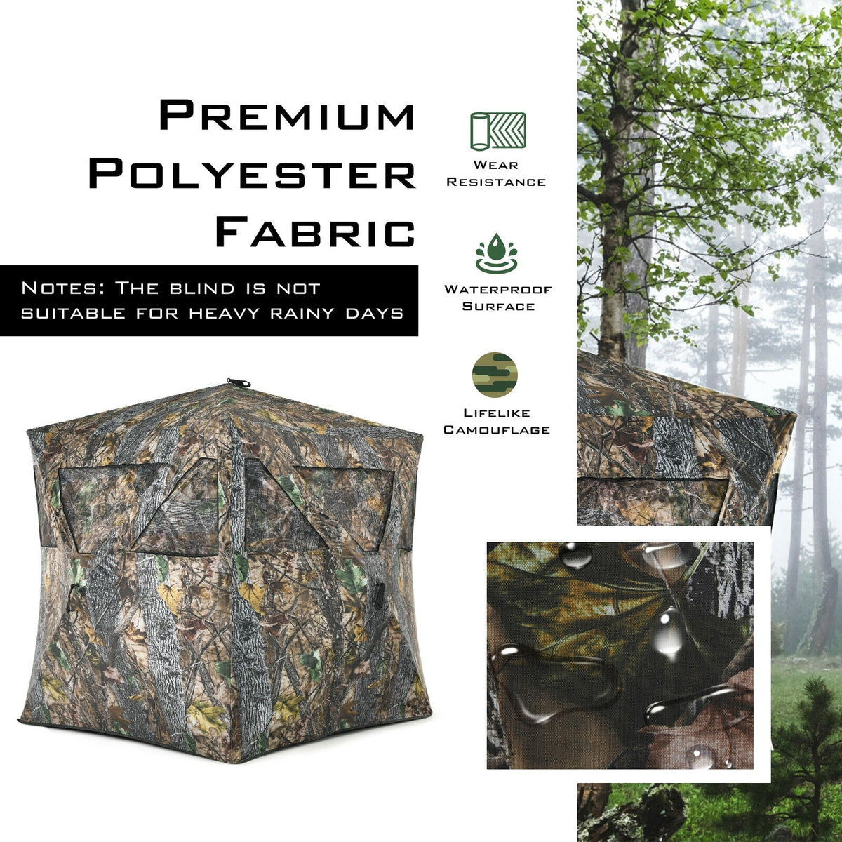 3-Person Pop-Up Ground Hunting Blind | Camo with Tie-Downs