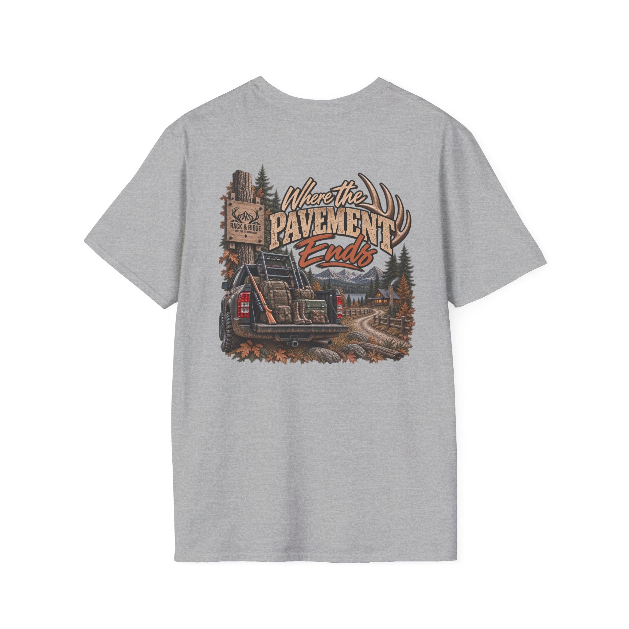 Rack & Ridge “Where the Pavement Ends” Tee — Rustic Outdoor Graphic T-Shirt