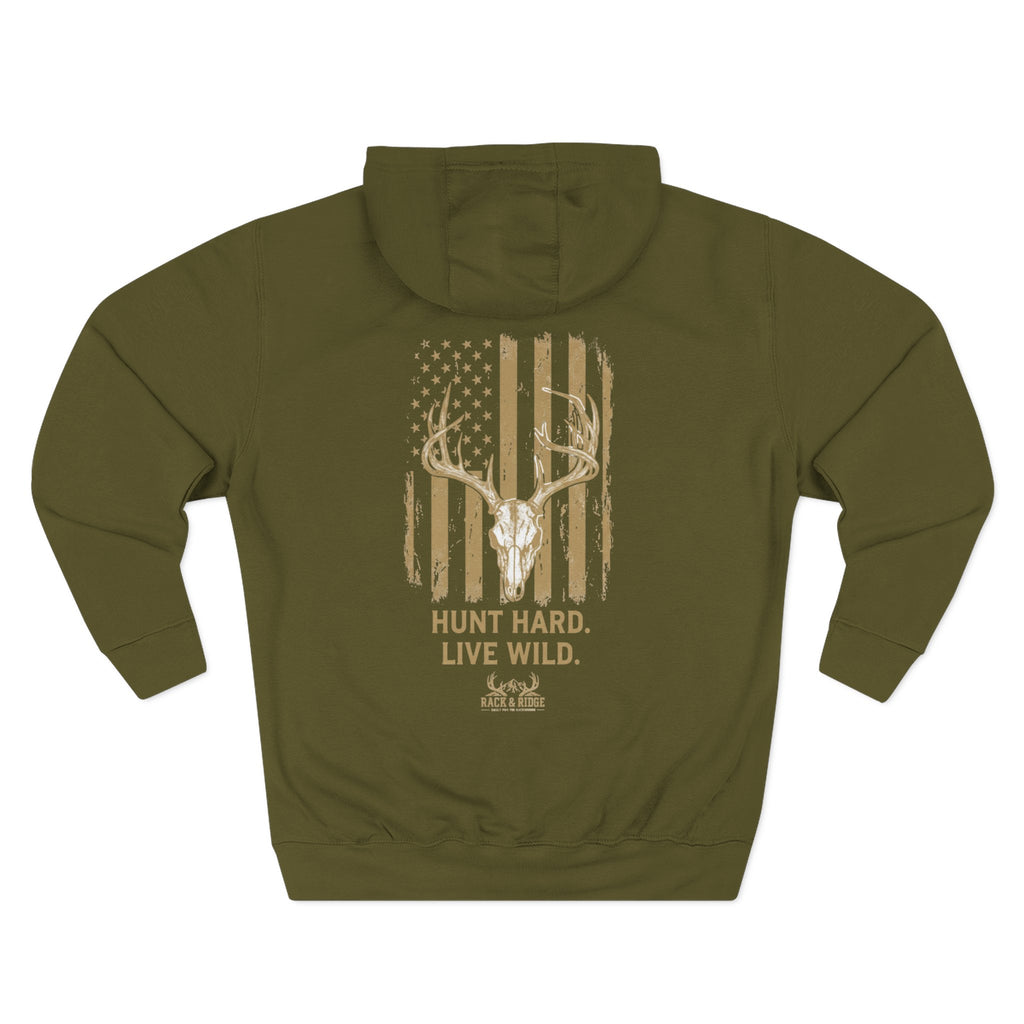 Hunt Hard. Live Wild. Flag | Rack & Ridge Hoodie