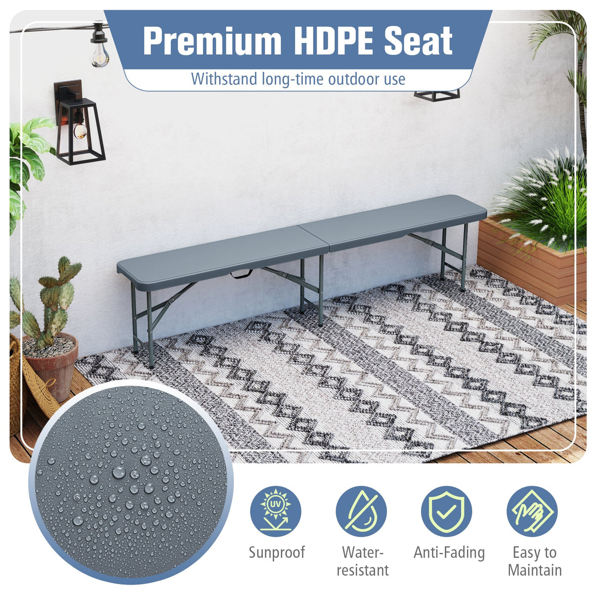 6-Foot Folding Bench | Seats 4, Carry Handle & Lock
