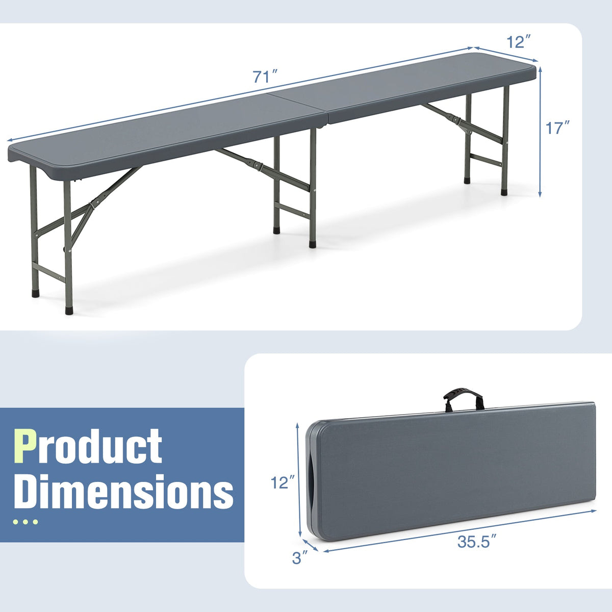 6-Foot Folding Bench | Seats 4, Carry Handle & Lock