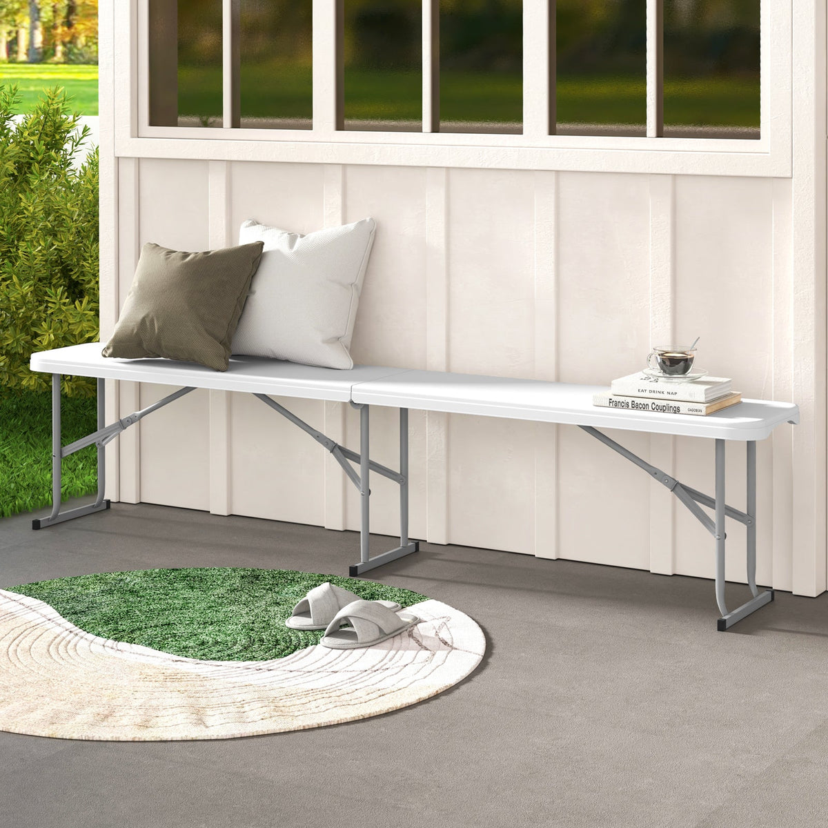 6-Foot White Folding Bench | Seats 3, Carry Handle