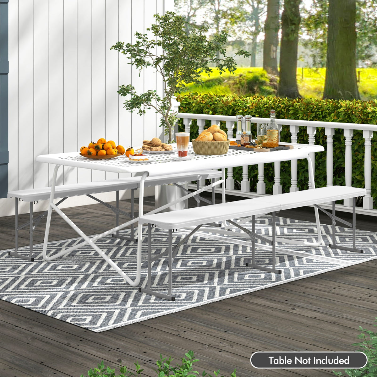 6-Foot White Folding Bench | Seats 3, Carry Handle