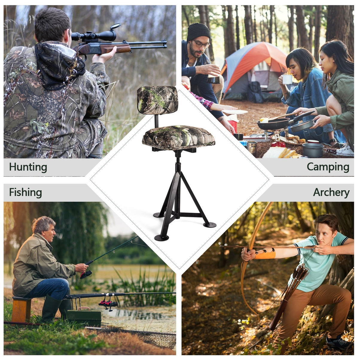 360° Swivel Hunting Chair | Tripod Stool with Detachable Backrest