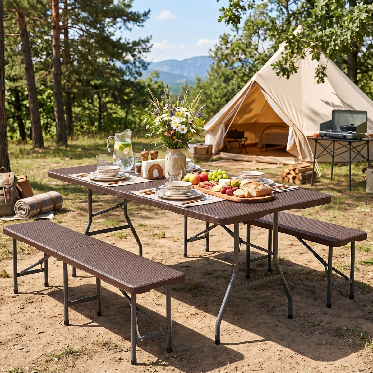 Camping Table | Rattan-Texture Top
