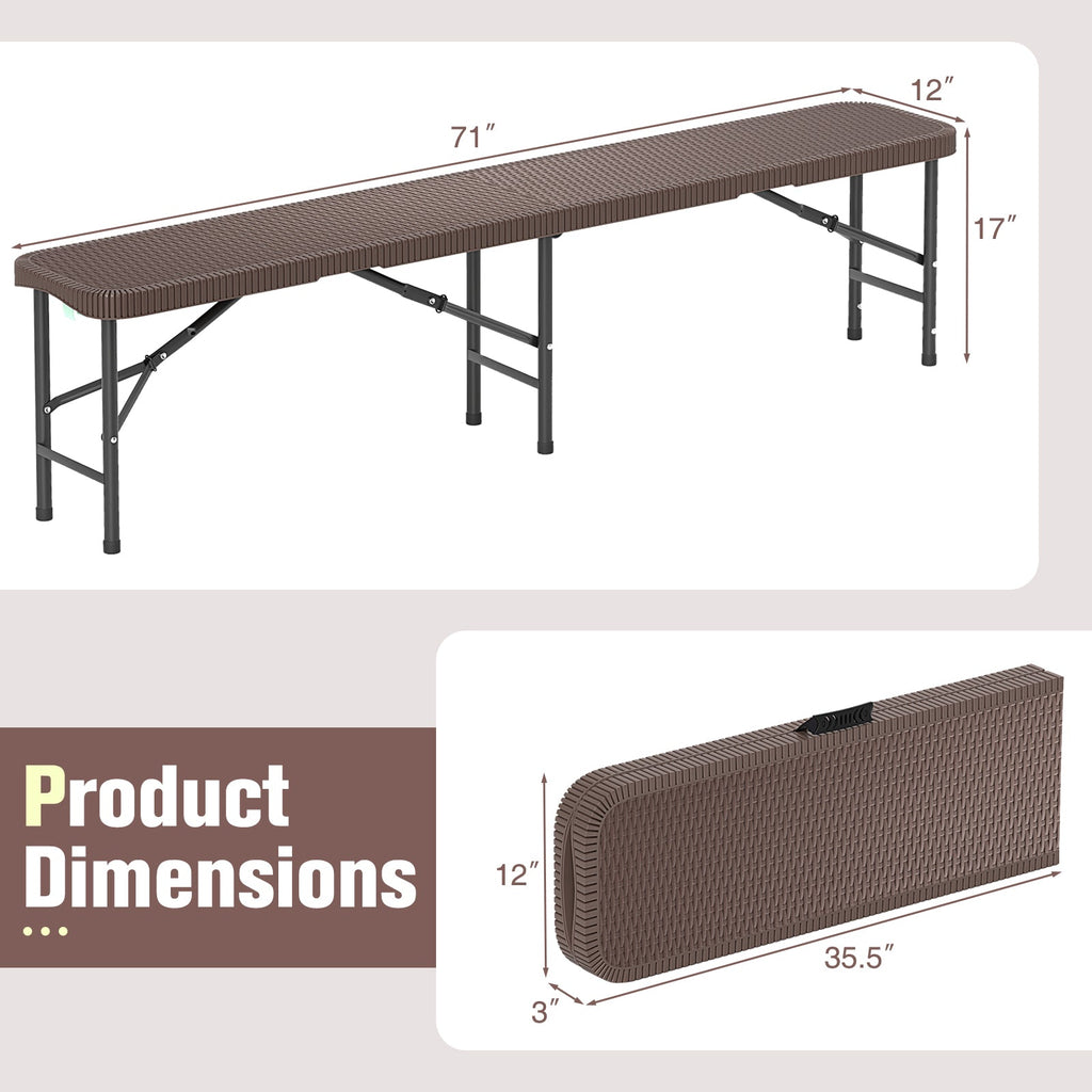6-Foot Folding Bench | Brown HDPE, Seats Up to 4