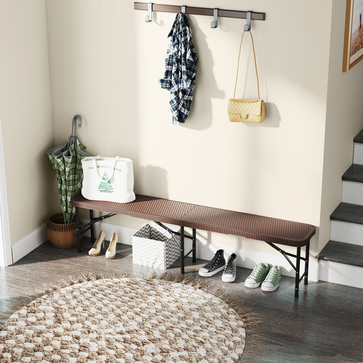 6-Foot Folding Bench | Brown HDPE, Seats Up to 4