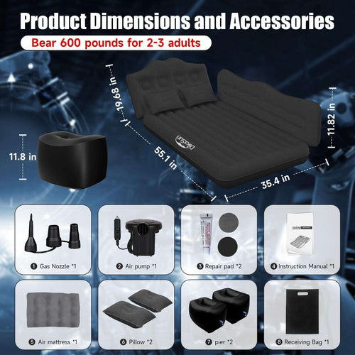 DikaSun Backseat Car Air Mattress with 12V Pump – Black