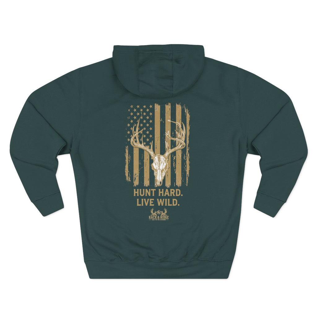 Hunt Hard. Live Wild. Flag | Rack & Ridge Hoodie