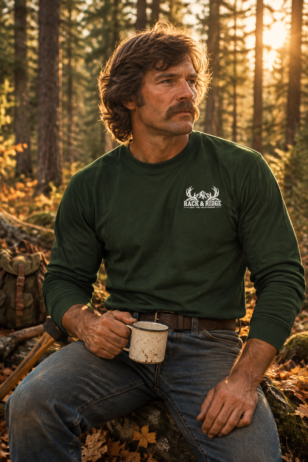 Rack & Ridge Signature Antler Logo Long Sleeve — Outdoor Lifestyle Crew Shirt