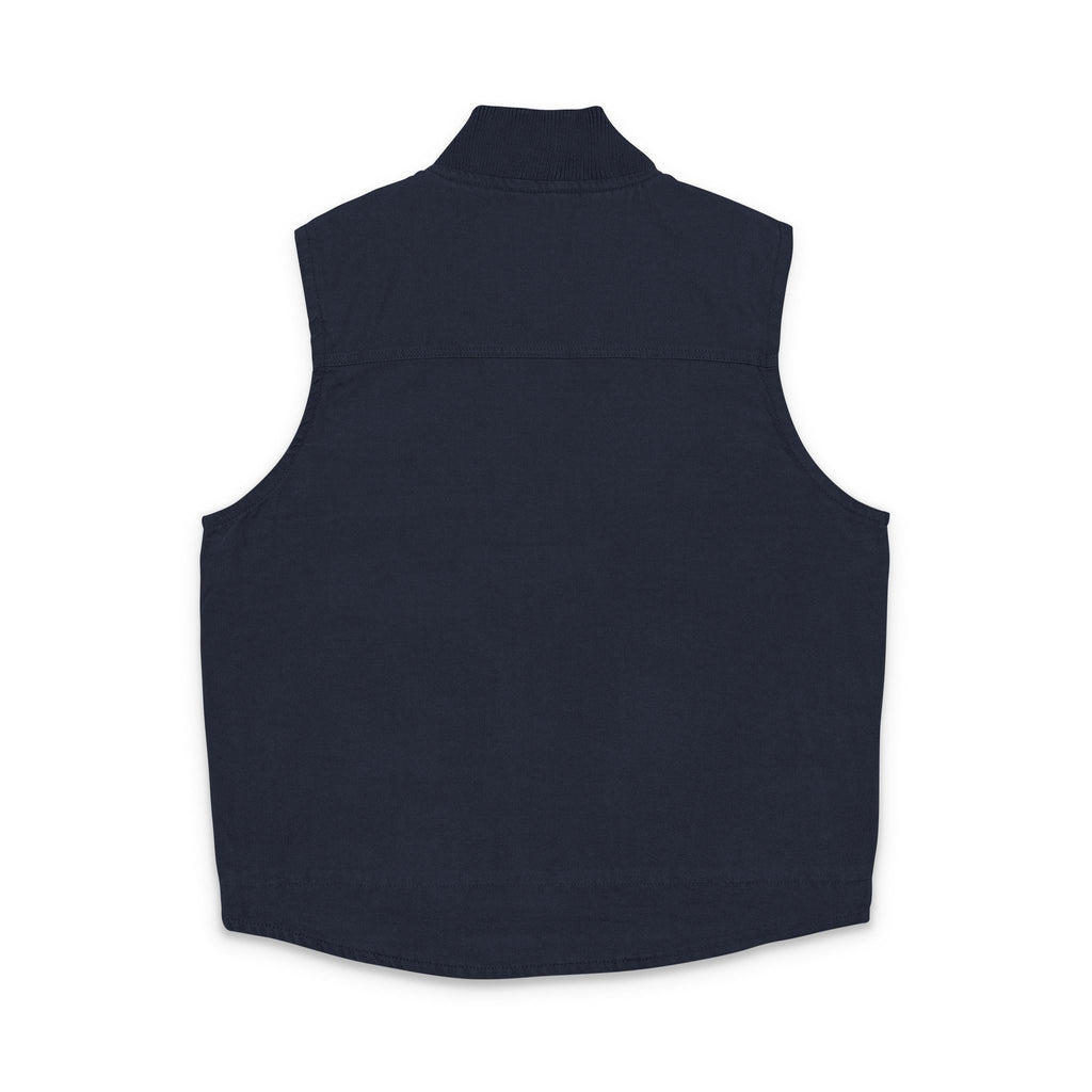Embroidered Black Duck Cloth Work Vest — Yellow Floral Chest Design