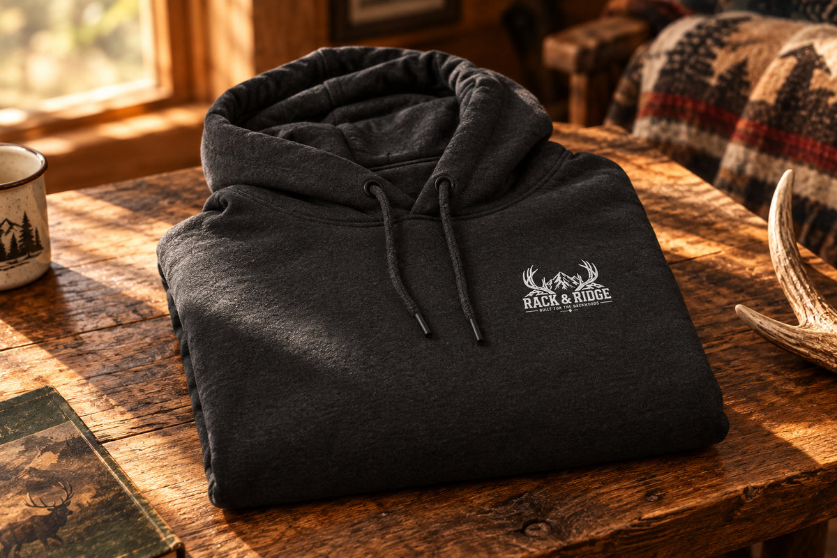 Black hoodie with a small logo on the chest 