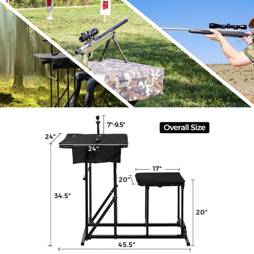 Foldable Shooting Bench | Adjustable Table, Seat & Shooting Rest