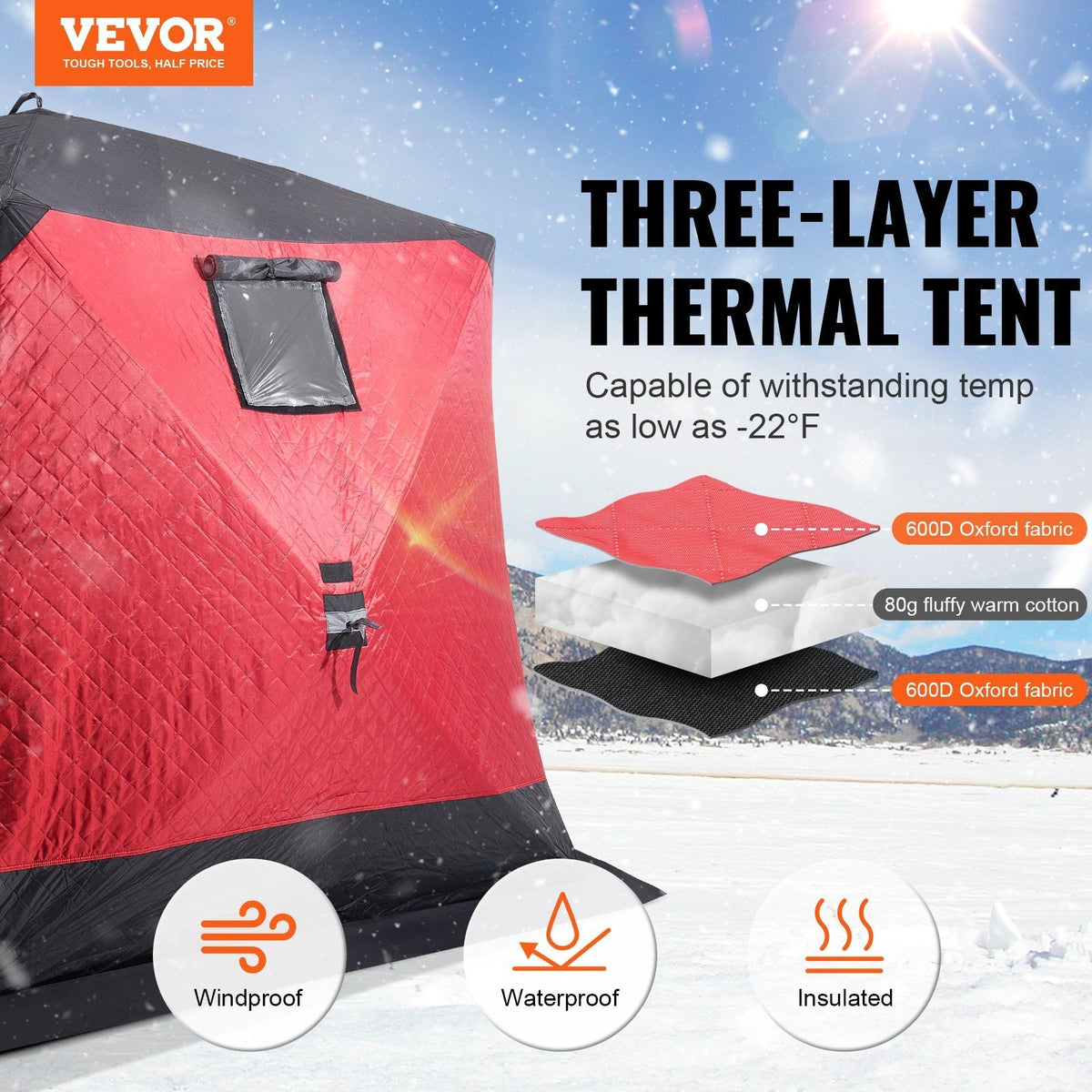VEVOR Insulated Pop-Up Ice Fishing Shelter | 50 Sq. Ft. Ice Shanty