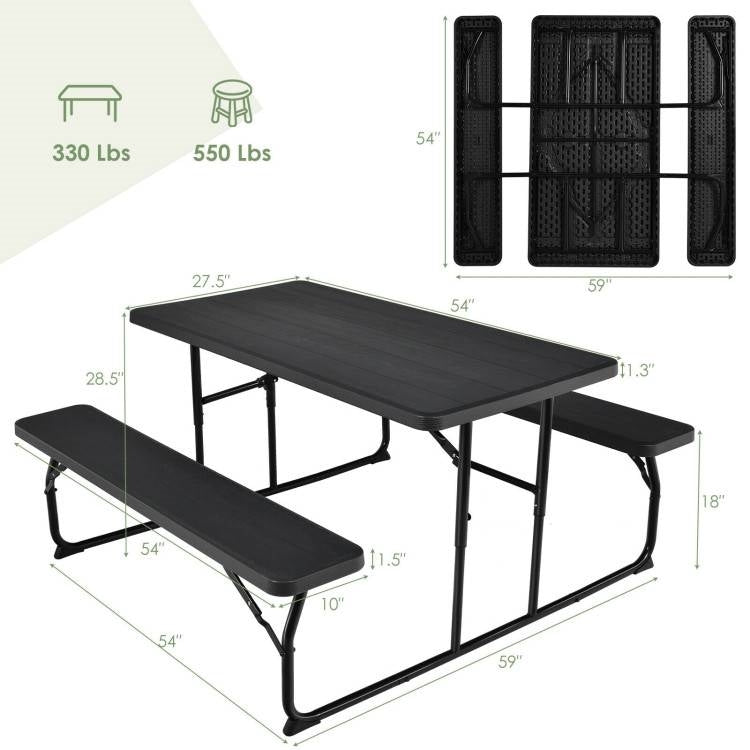 Black Folding Picnic Table with 2 Benches