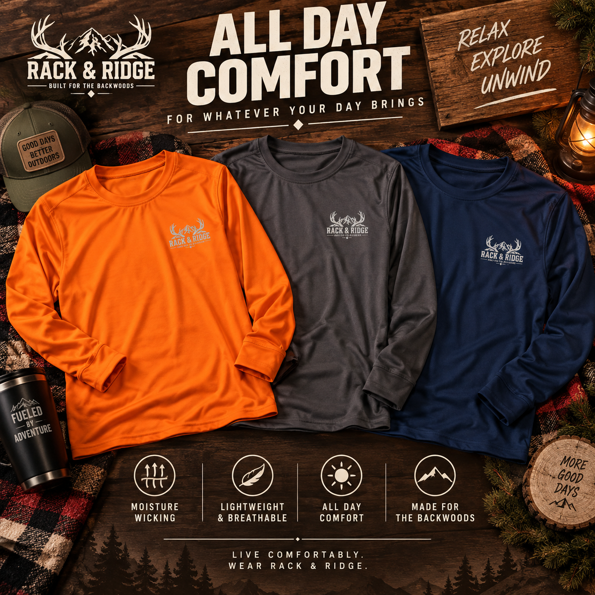 Rack & Ridge Performance Long Sleeve | Neon Orange, Black & Navy