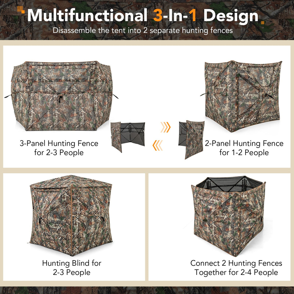 5-in-1 Detachable Hunting Blind with Skylight | 2–3 Person