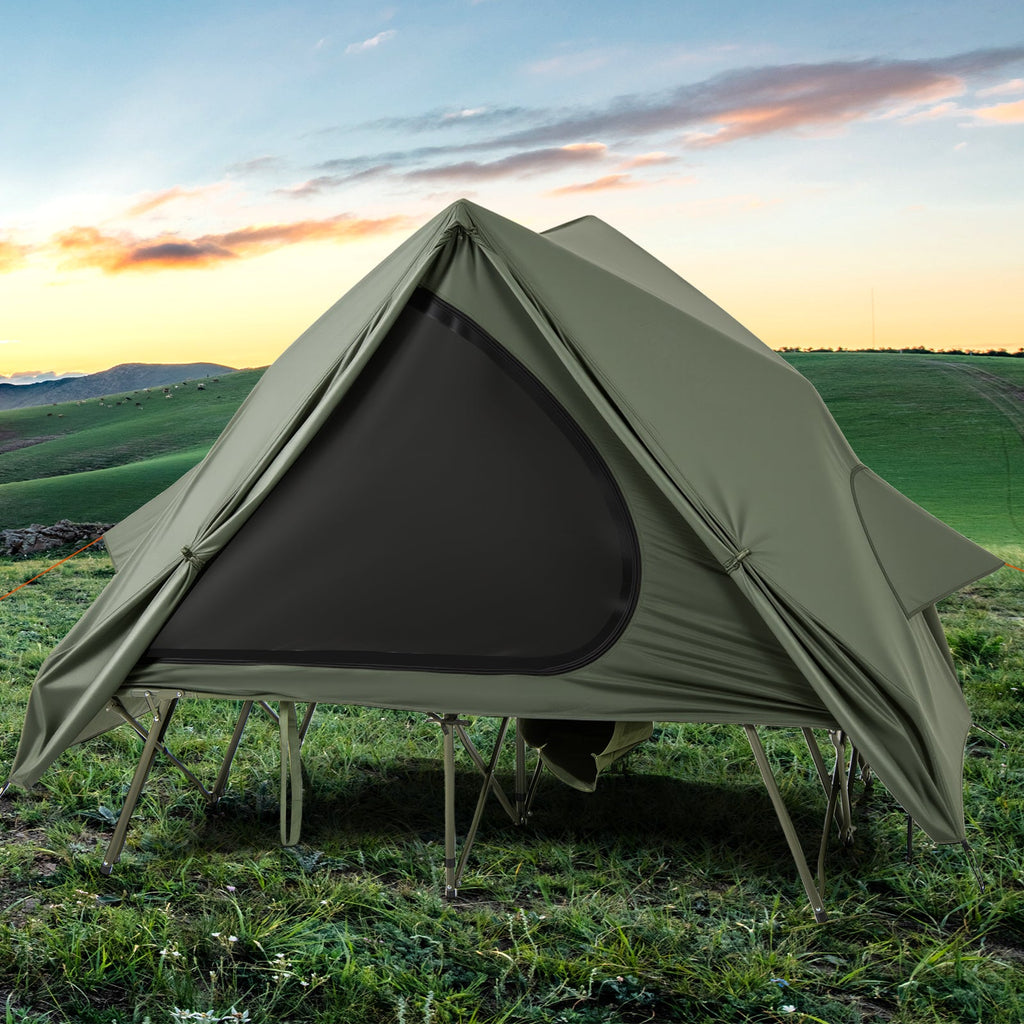 2-Person Camping Cot Tent with Rainfly & Wheeled Carry Bag – Green