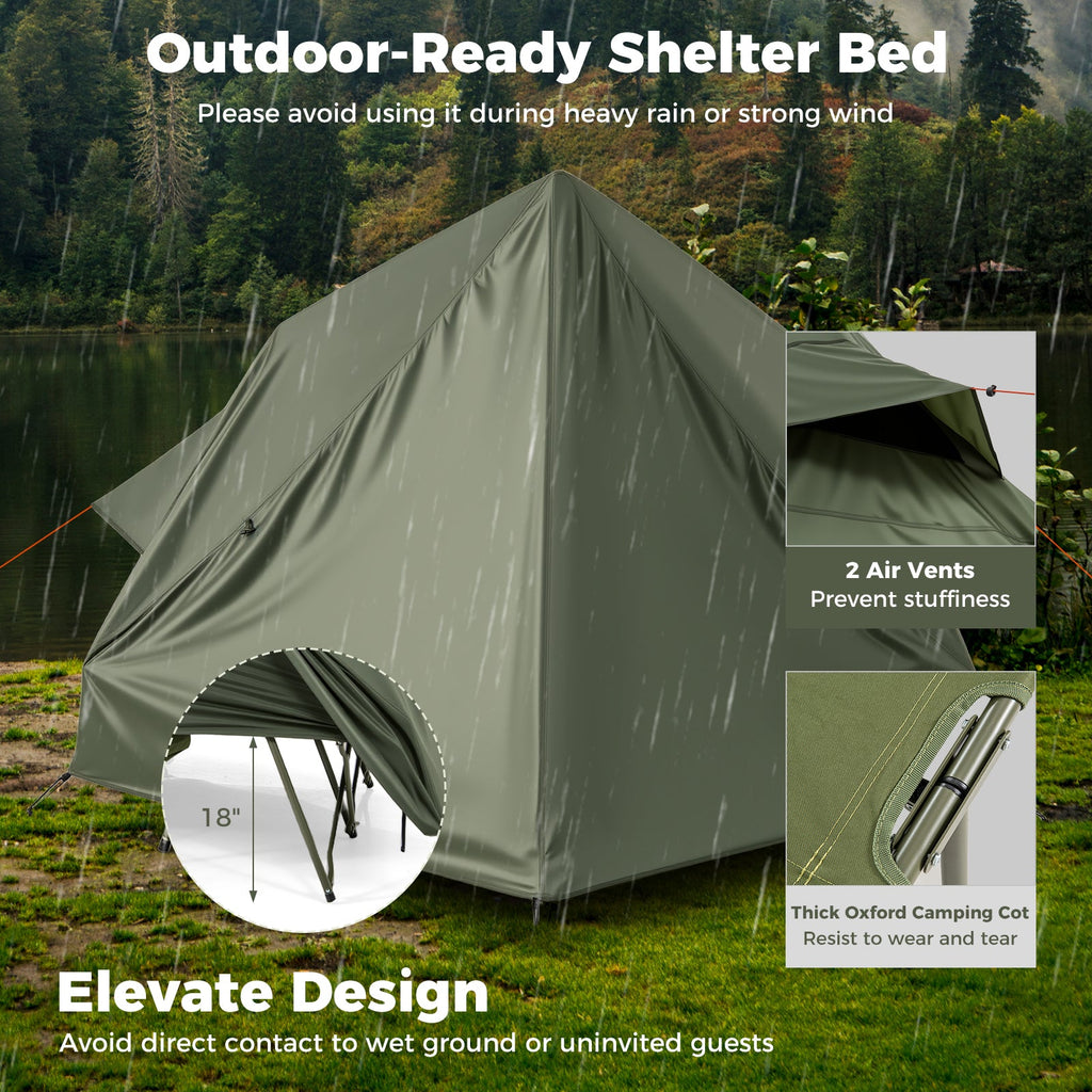 2-Person Camping Cot Tent with Rainfly & Wheeled Carry Bag – Green