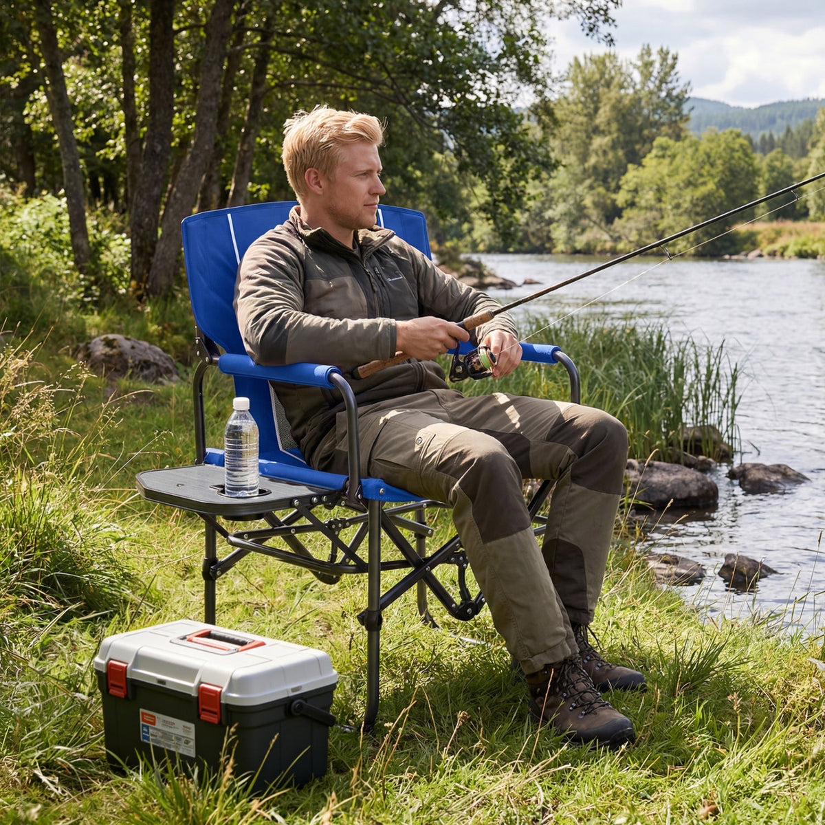 Folding Camping Chair | Side Table, Cup Holder & Carry Bag