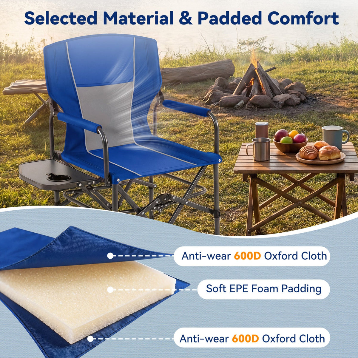 Folding Camping Chair | Side Table, Cup Holder & Carry Bag