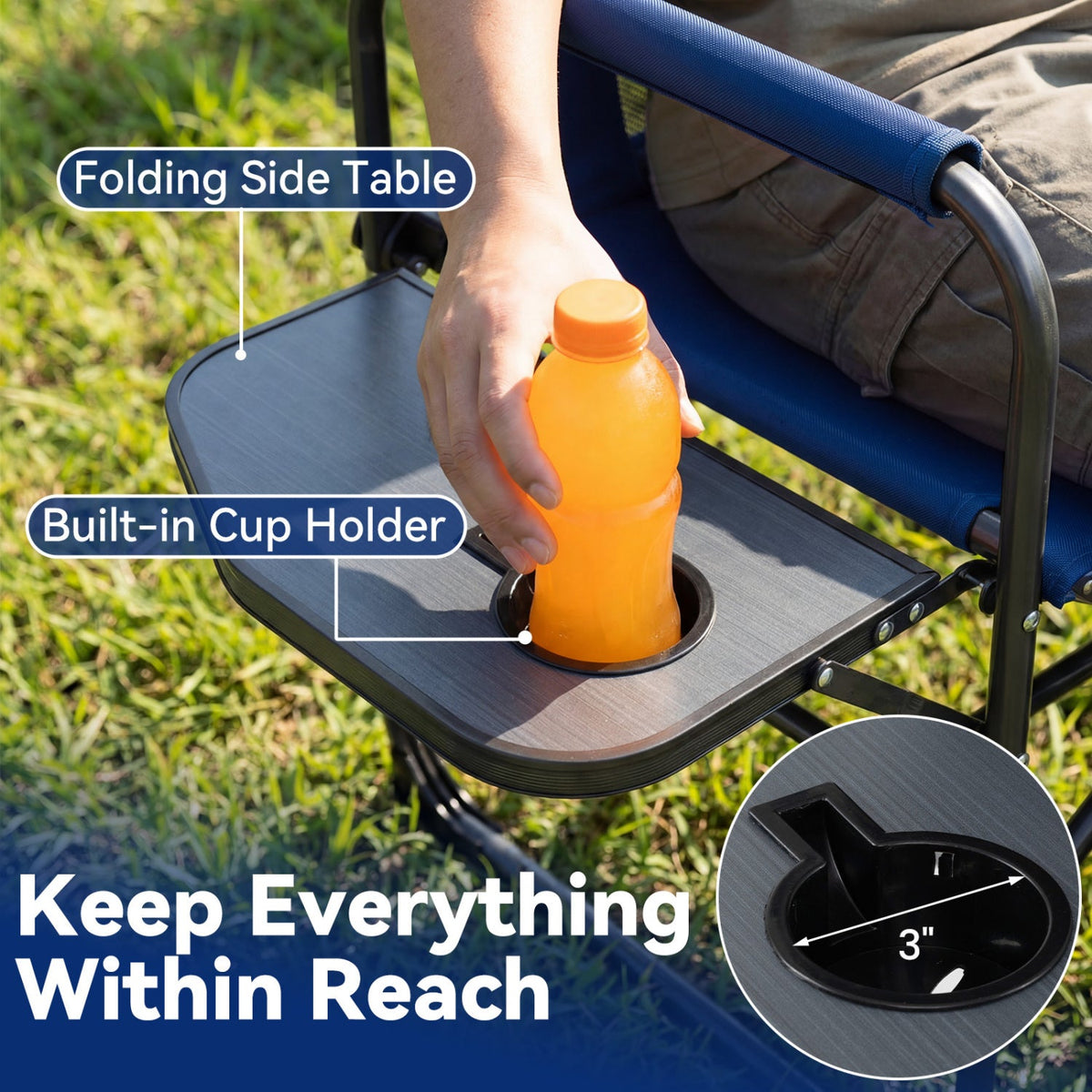 Folding Camping Chair | Side Table, Cup Holder & Carry Bag