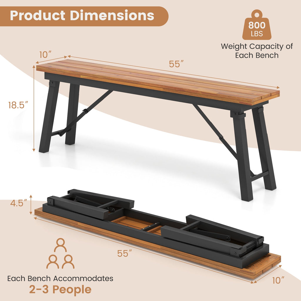 Acacia Wood Folding Picnic Bench Set | Seats 4–6