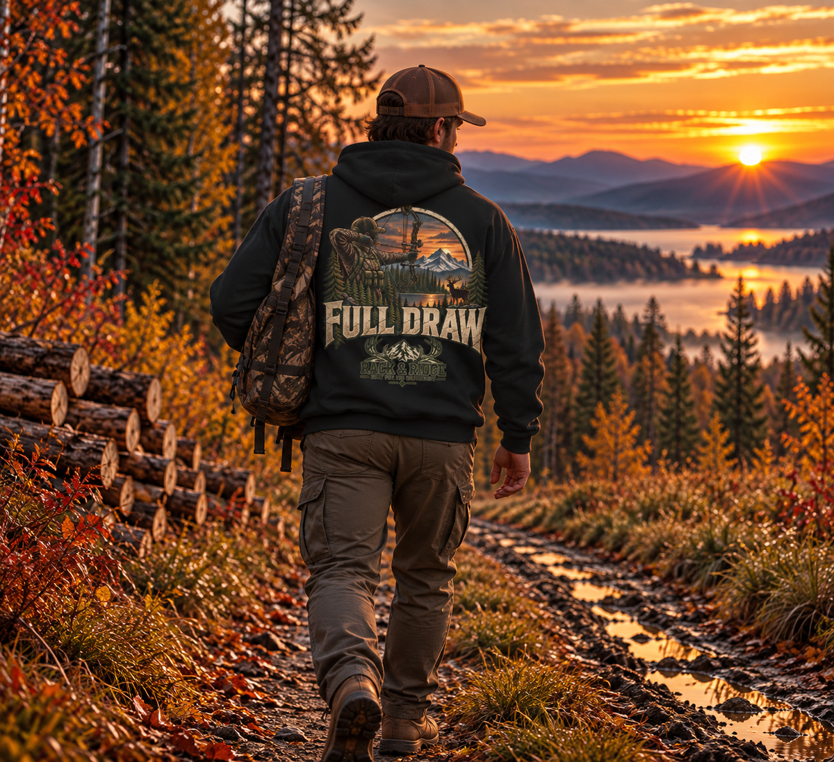 Rack & Ridge | Full Draw Hoodie with Green Logo