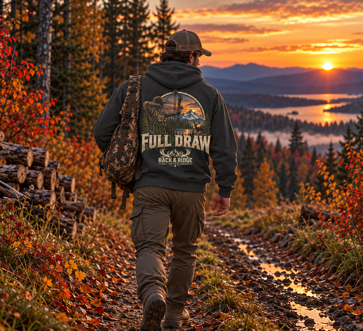 Rack & Ridge | Full Draw Hoodie with Green Logo