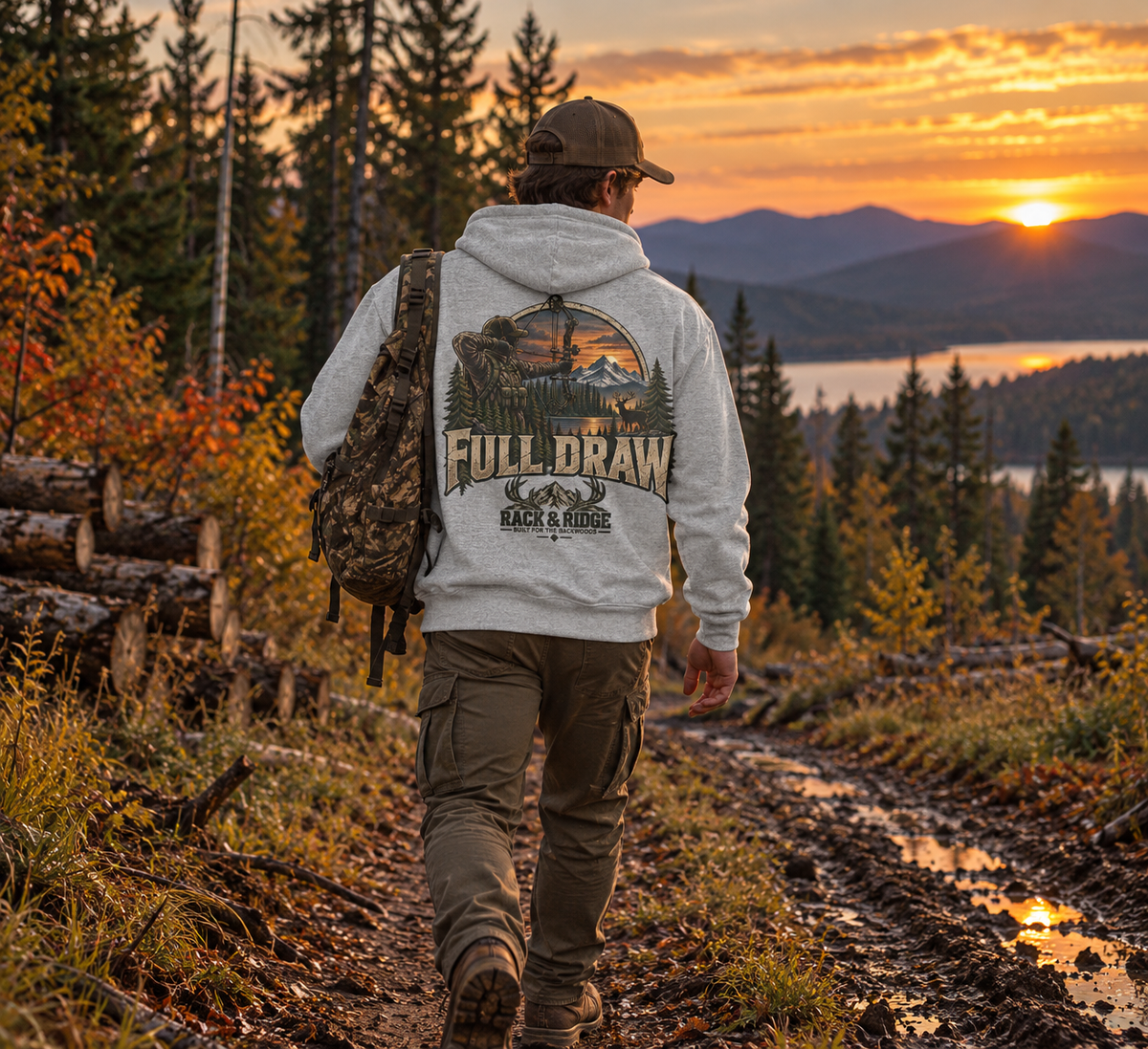 Rack & Ridge | Full Draw Hoodie with Green Logo
