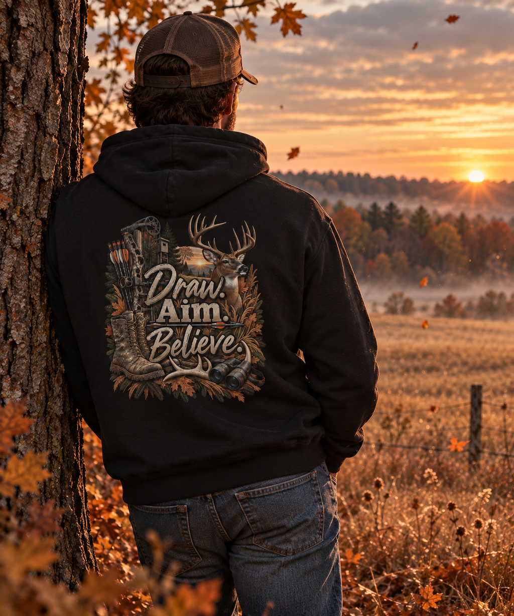 Rack & Ridge | Draw. Aim. Believe. Hoodie
