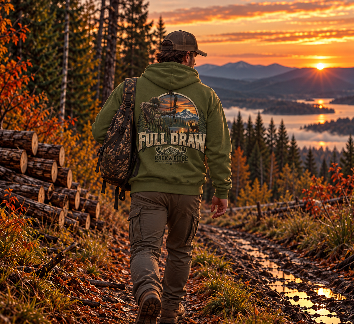 Rack & Ridge | Full Draw Hoodie with Green Logo