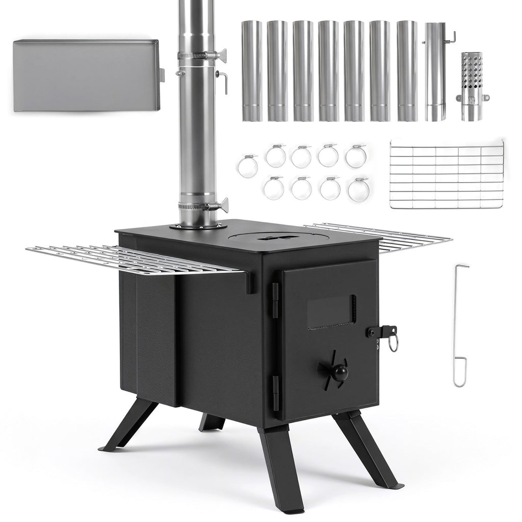 Hot Tent Wood-Burning Stove | 8-Piece Chimney & Ash Tray