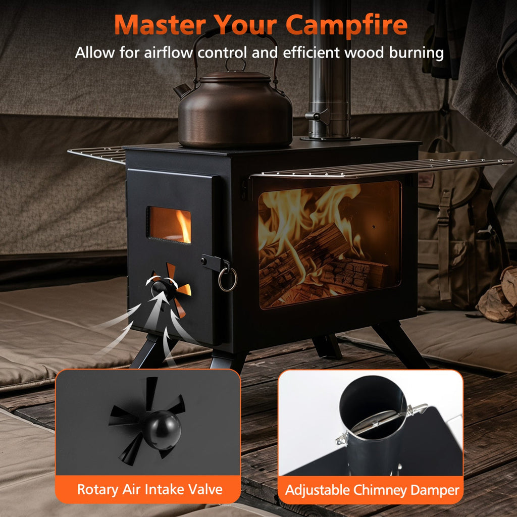 Hot Tent Wood-Burning Stove | 8-Piece Chimney & Ash Tray