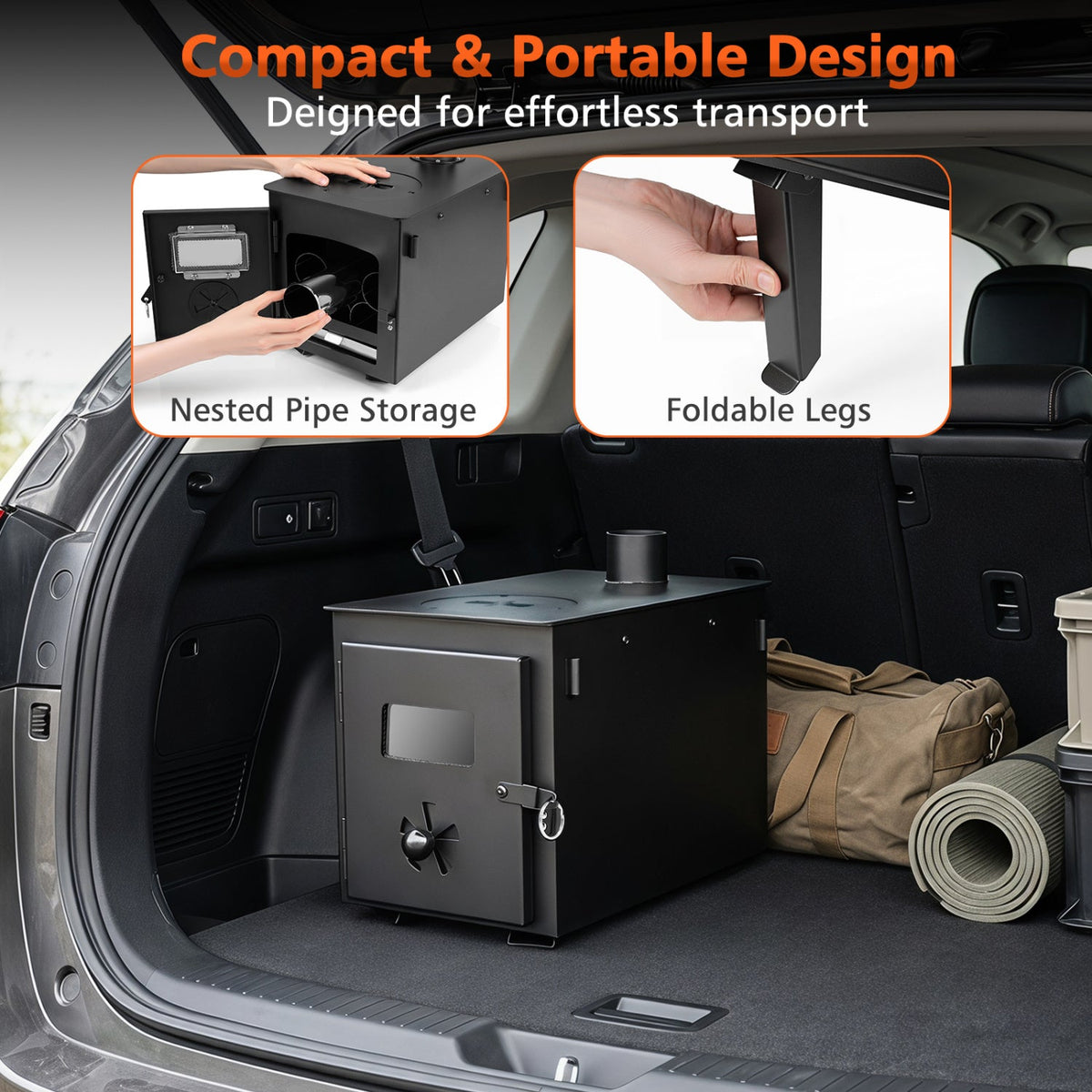 Hot Tent Wood-Burning Stove | 8-Piece Chimney & Ash Tray