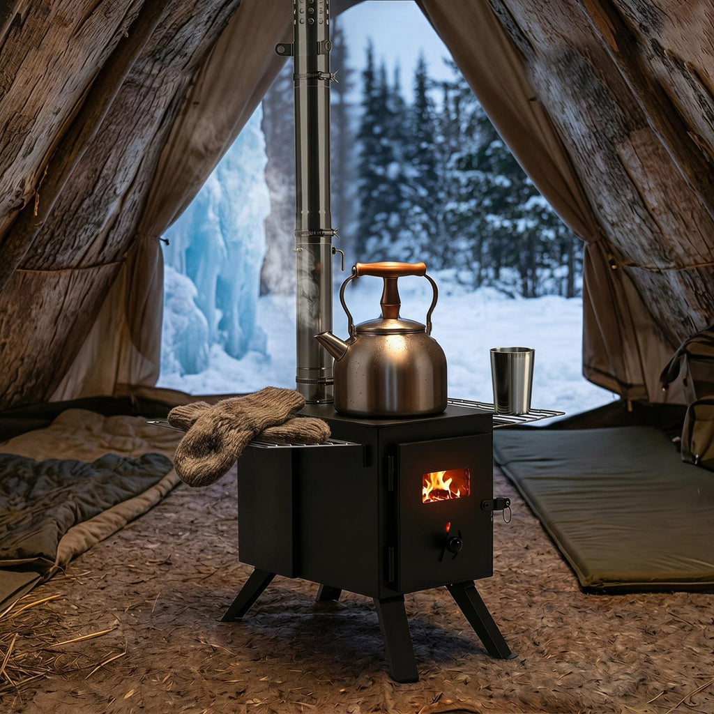 Hot Tent Wood-Burning Stove | 8-Piece Chimney & Ash Tray
