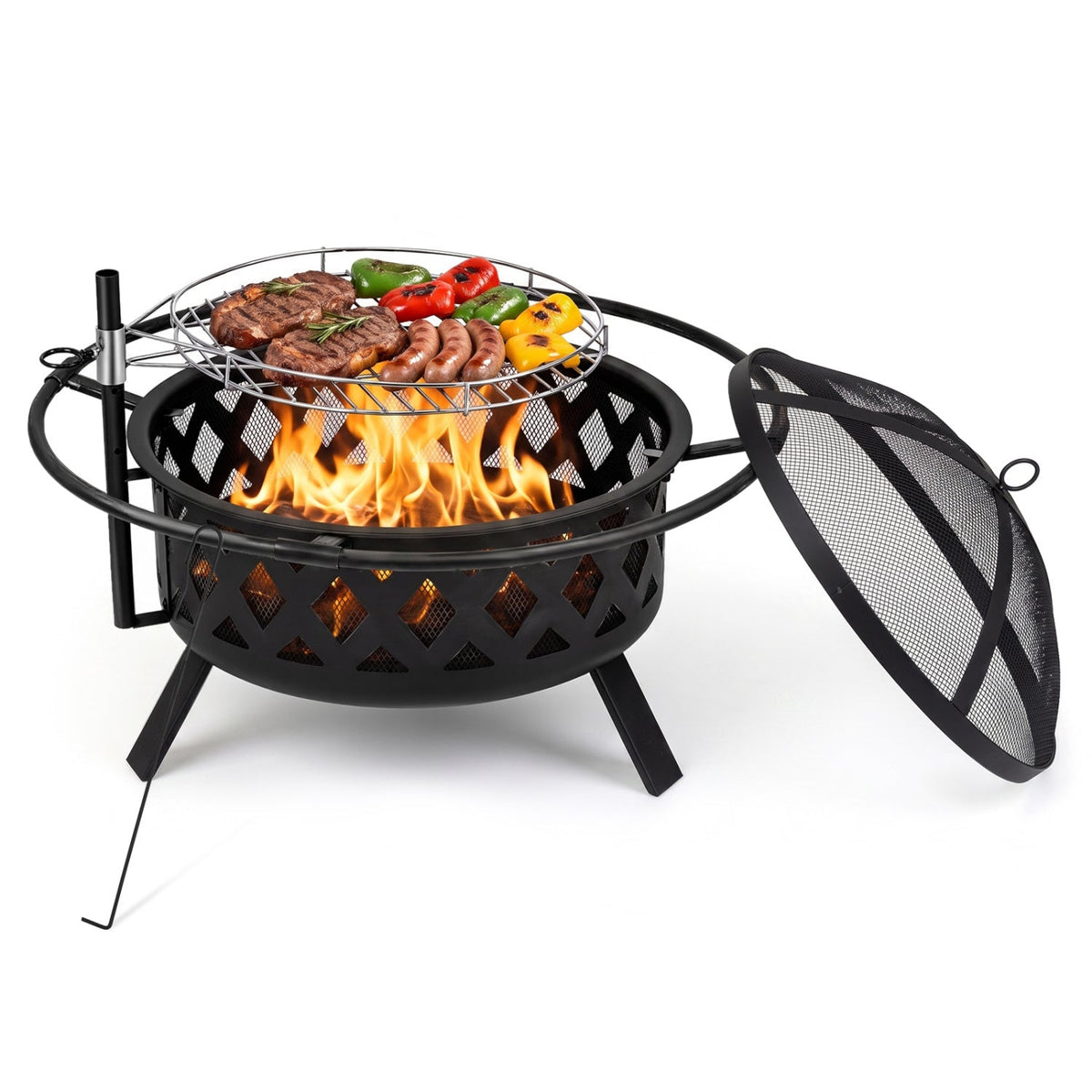 Fire Pit Table with Adjustable Rotatable Grill Grate