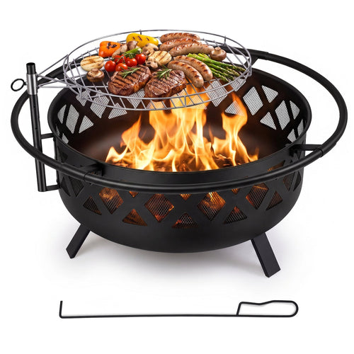 Fire Pit Table with Adjustable Rotatable Grill Grate